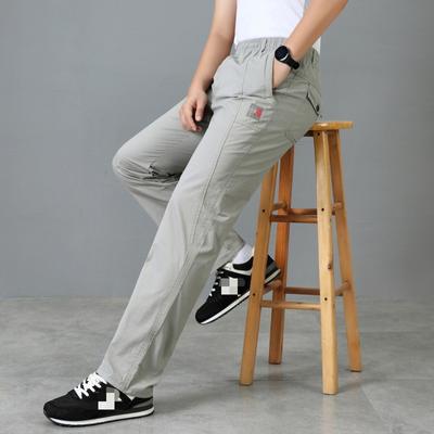 Pure Cotton Cargo Pants Men's Spring and Autumn Loose Plus Size Drawstring Zipper Pocket Casual Pants Straight Overalls Pants Men's Breathable