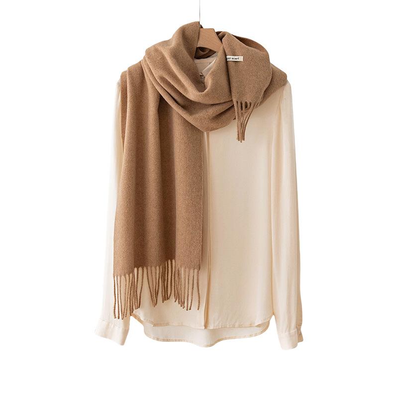 Solid Color Wool Scarf Women's Winter Wool Shawl High End Couple Style Tassel Scarf