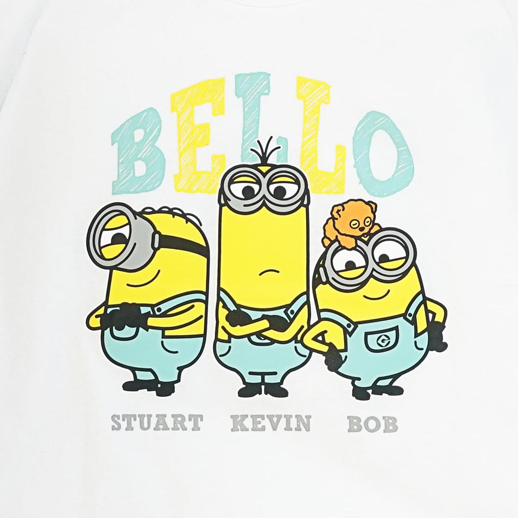 Fineplus Minions BELLO T-Shirt with Stuart, Kevin, Bob, and Tim Print. Character Merchandise.