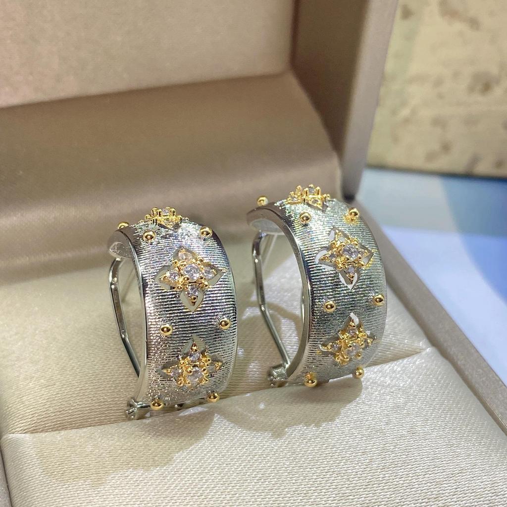 Italienischer handgefertigter zweifarbiger Gold-Buratti-Ring & echt vergoldete Ohrringe