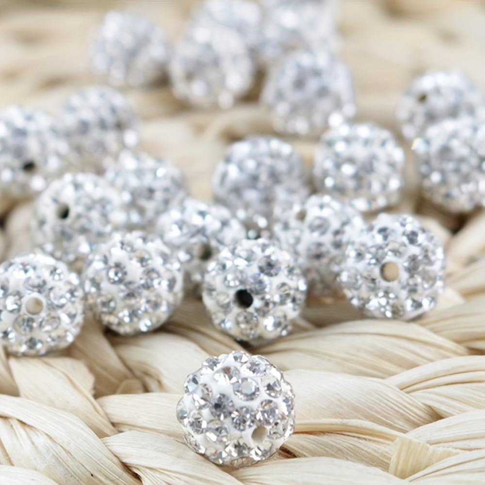 50pcs White 10mm Rhinestone-Encrusted Polymer Clay Beads for DIY Bracelets & Necklace Decorations - Sparkling Round Craft Beads