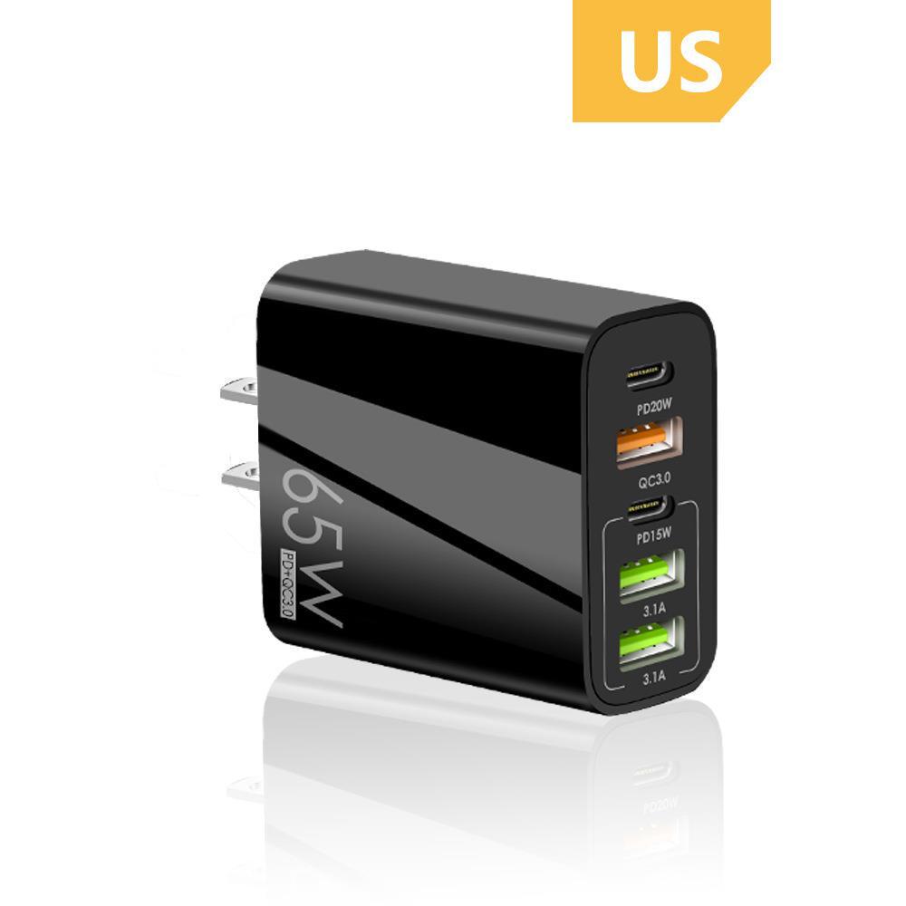 PD65W Fast Charger: 5V3.1A Multi-port Adapter with PD & 3 USB Ports for EU, US, UK