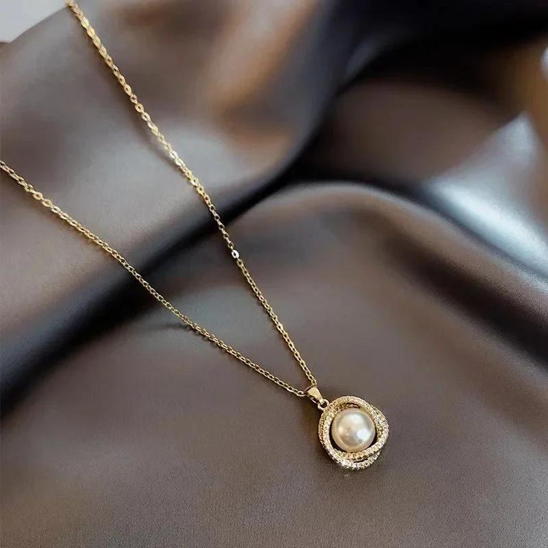 New Baroque Imitation Pearl Ot Buckle Pendant Necklace Women Wedding Bridal Bead Chain Neck Accessories Jewelry Gift