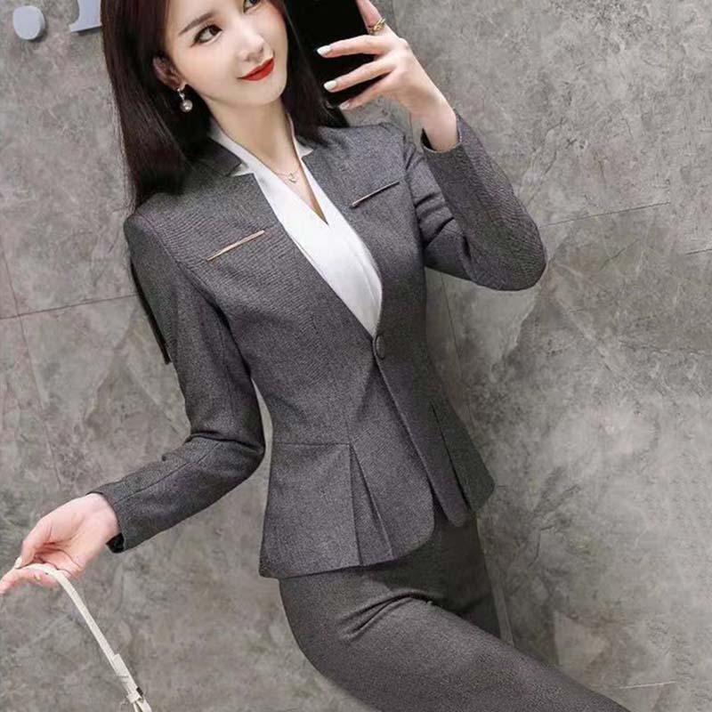 2ks Profesionální sako Oblek Dámský s dlouhým rukávem Oblek Jaro a Podzim Nový temperament Prodejní oblek Oblek Pohovor Formální Pracovní oděv