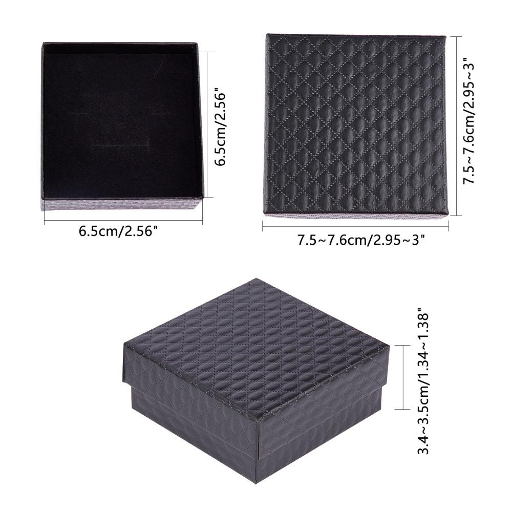 12pcs Cardboard Jewelry Boxes for Pendant & Earring & Ring with Sponge Inside Square Black 7.5x7.5x3.5cm