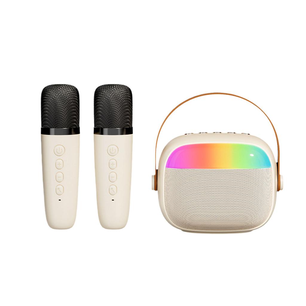 Mini Wireless Microphone and Speaker Set 2 Microphone Gifts for Birthday Party Desktop Outdoor Home LED KTV Set Karaoke Machine