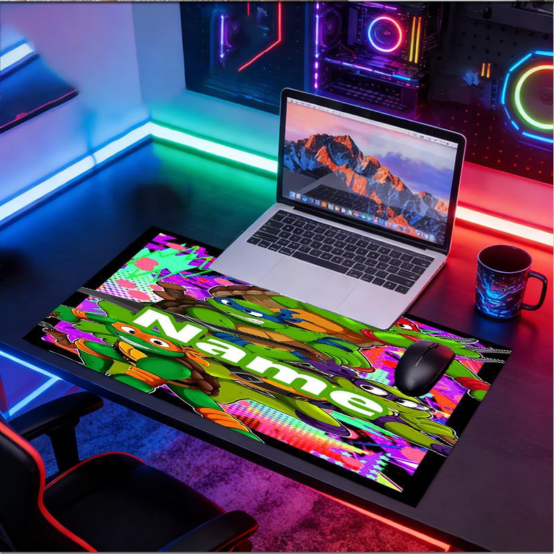 Custom Name Personalized Teenage Mutant Ninja Turtles Pattern Mousepad, Laptop PC Desk Mat, Decorative Desk Mat for Home Keyboard Pad Gift