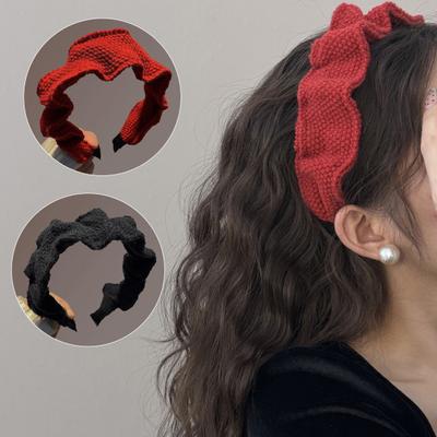 Hair Hoop Non-Pressing Design Soft Knit Headband Wide Pleated High Crown Autumn Winter Hair Accessory
