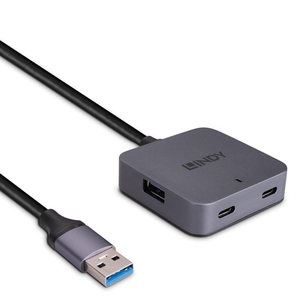 Hub Usb Lindy 3.2 Gen 1 Type-A 5000 Mbit/S Czarny Szary, 43388