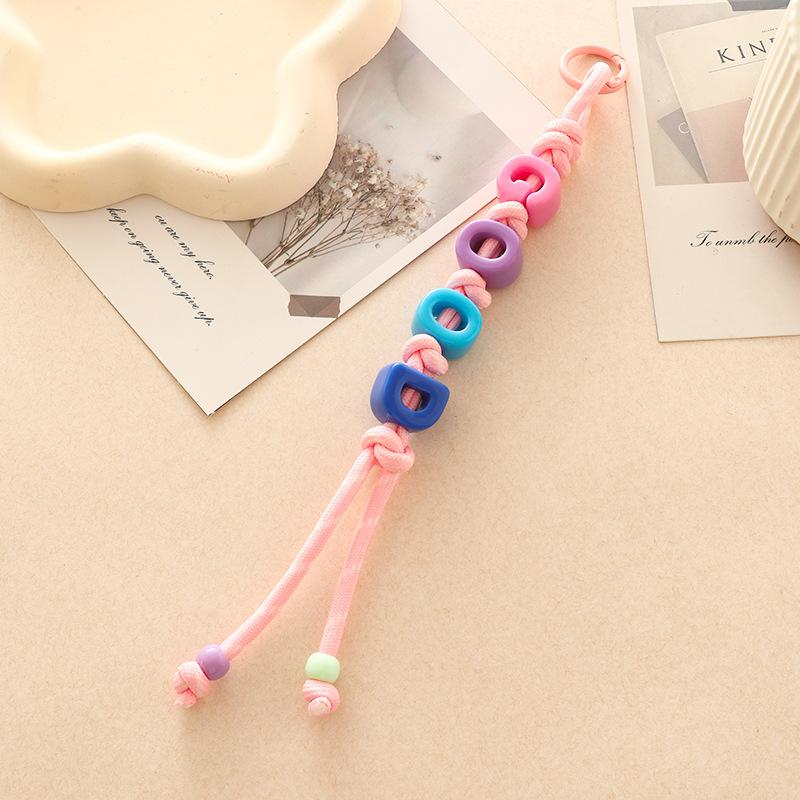 Fashion Versatile Key Chain Dopamine Acrylic Beaded Letter Braided Rope Bag Hanging Color Letter Beaded Bag Car Pendant