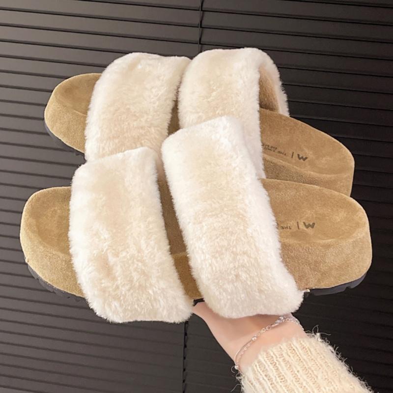 Fashion Elegant Versatile Women's Slippers 2025 Fashion Women's Thick Bottom Fluffy Fur Slippers Outside Slip On Open Toe Simple Slipper