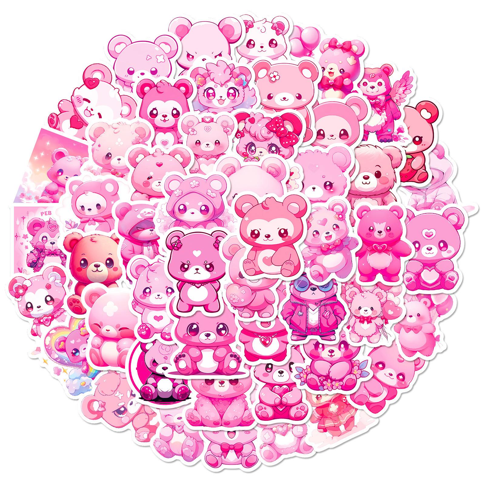 

50 Pink Bear Stickers, Cute Sweetheart Bear Kawaii Stickers, Pink Kids Toy Stickers