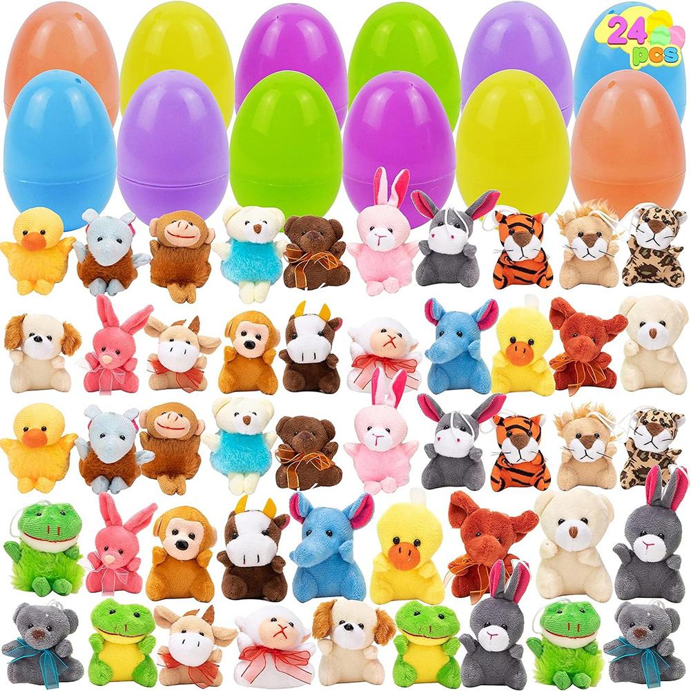 12/24/48 Pack Kids Easter Egg Hunt Game Party Favors Prefilled Easter Eggs Stress Relief Toys with Mini Plush Toy Easter Basket