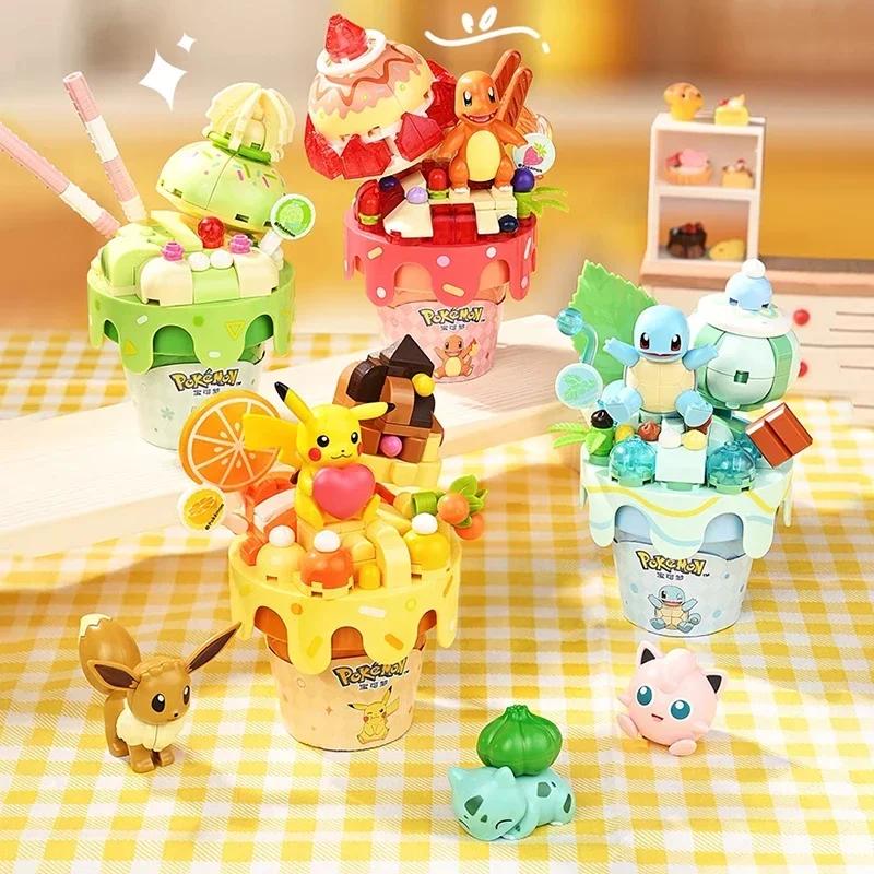 Pokemon Pikachu Squirtle Jigglypuff Ice Cream Building Blocks Desktop Ornaments DIY Toy Holiday Gifts For Kids Collection