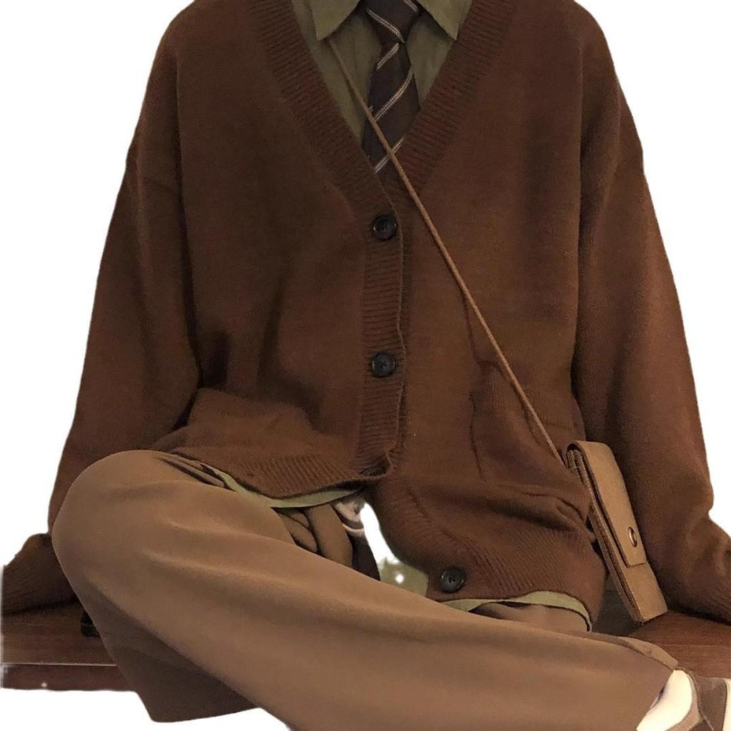 2024 Spring/Autumn Men’s Retro Collegiate Cardigan Sweater - Japanese Loose Knitwear