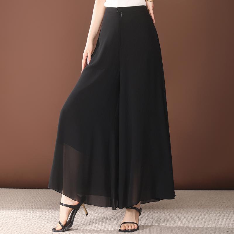 Elegant Summer Chiffon Pants Women Fashion Casual High Waist Wide Leg Pants Vintage Clothes