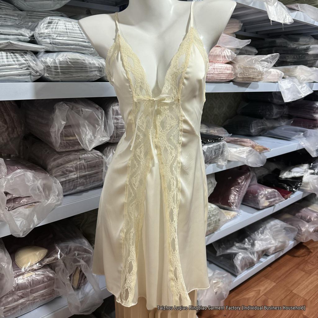 Retro Lace Satin See-Through Camisole Nightgown - Vintage Style Sexy Lingerie