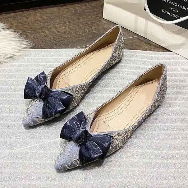 

Fashion Elegant Party Stylish Satin Wrinkles Women s Flat Shoes Single With Bow 2025 Trend Slip On Casual Popular Shoe Ladies Footwear 40