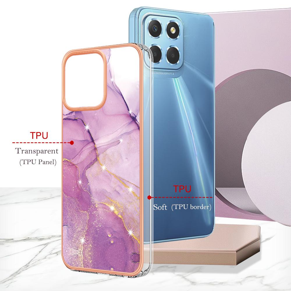 For Honor X8 5G TPU Case with IMD Marble Pattern Electroplated Back Cover