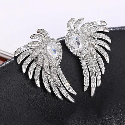 Pendientes de Plata de Ley 925 con Alas de Ángel para Mujer Nuevos Circonita Cúbica Pendientes Románticos Femeninos Joyería de Compromiso Boda