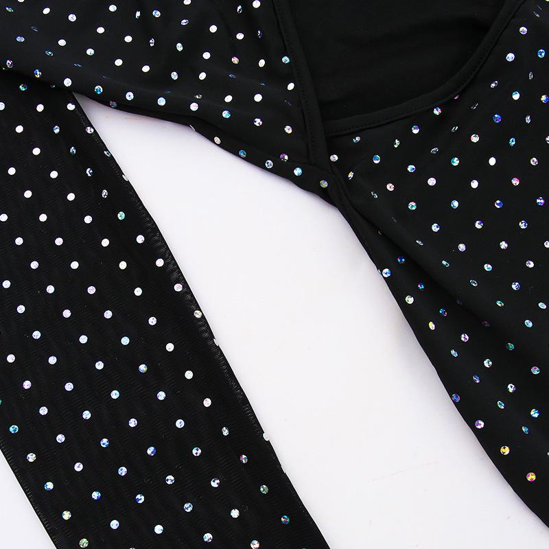 Lesklé diamanty Šněrovací šaty pro ženy Sexy Vystřihované S vysokým pasem Bodycon Šaty s dlouhým rukávem Dámské Letní párty Štíhlé Elegantní Večerní šaty Ženské