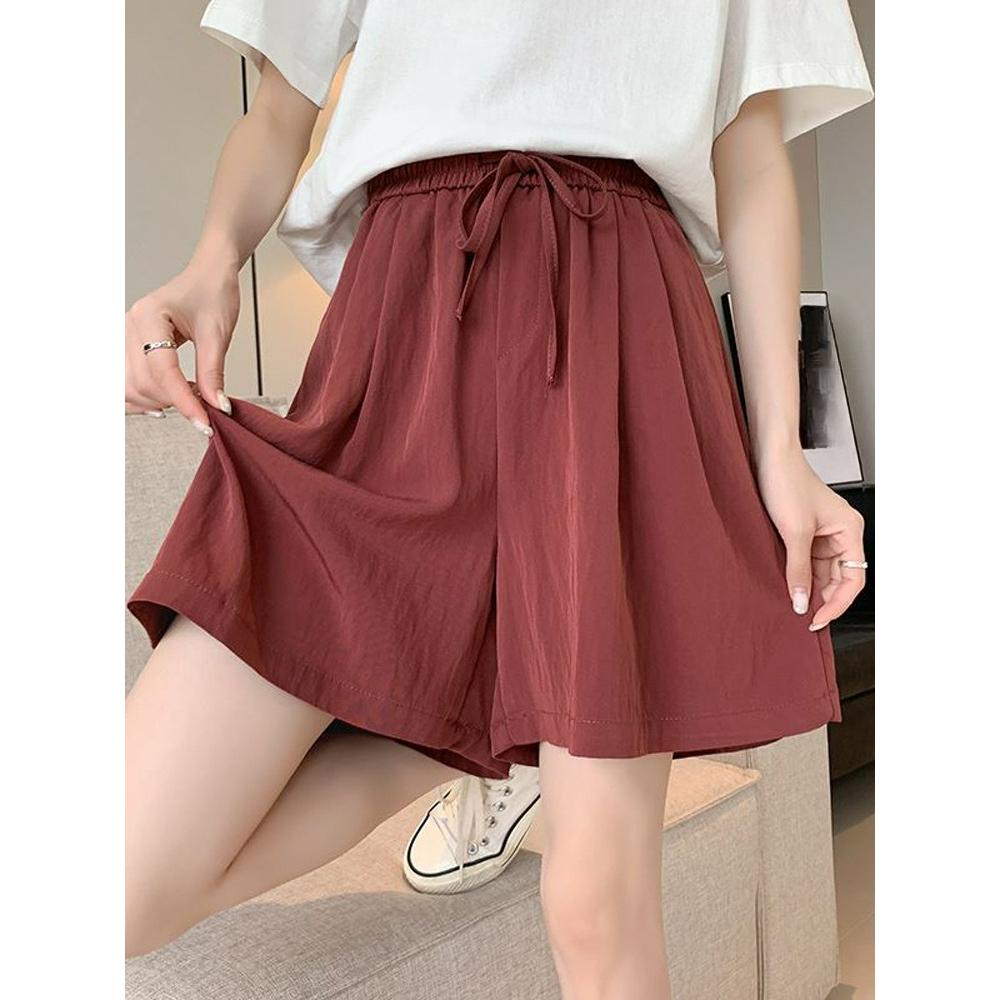 Ice Silk Shorts Girls Summer Thin Section Loose Drape Large Size Straight Cool Straight Simple Wide-leg Five-point Pants