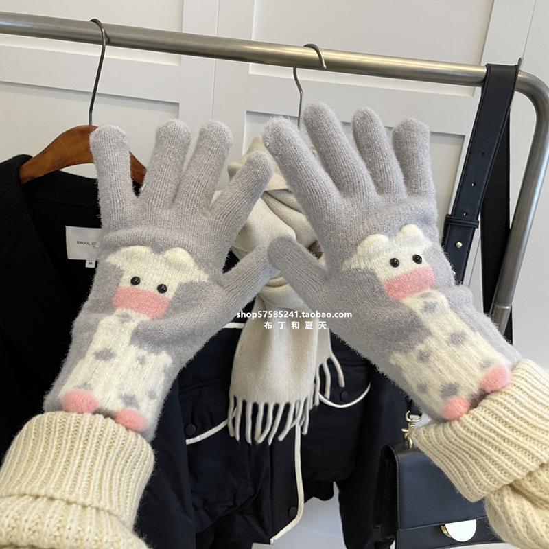 

Милые мультяшные варежки со снеговиком, женские флисовые теплые зимние перчатки с пятью пальцами, сенсорные перчатки для пальцев, велосипедные, ветрозащитные, холодостойкие One Size