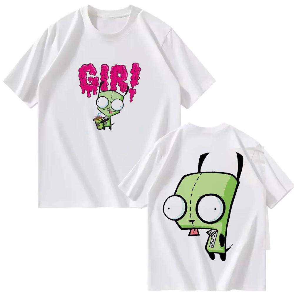 Unisex Summer Vintage Invader Zim Cartoon Print Short Sleeve T-Shirt Retro Graphic Tee 90s Nostalgia Streetwear Y2K Tee Top Men Women