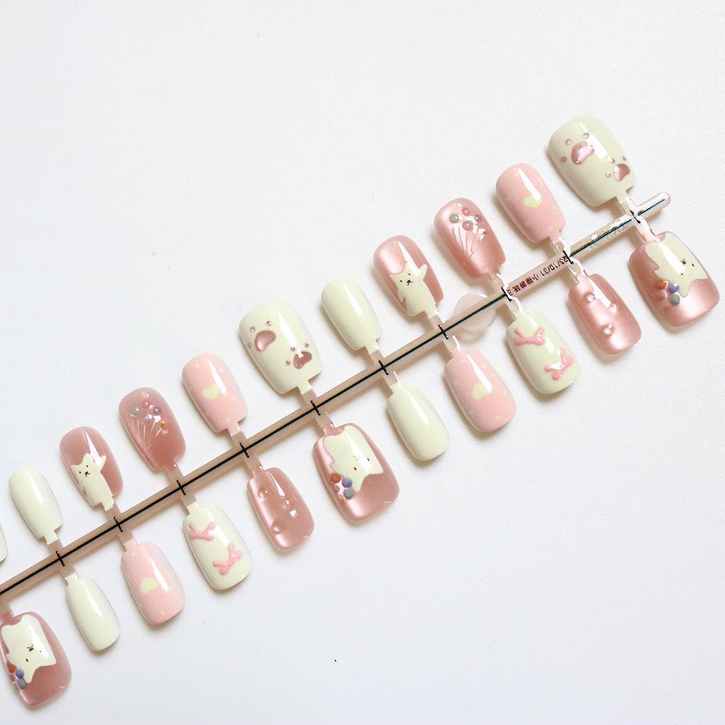 Rosa Katzenpfoten-Tragbare Nägel - Süße, Niedliche Nagelspitzen und Kunst-Sticker