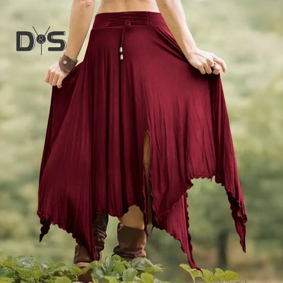 Women Skirt High Waist Solid Color Irregular Hem Long Skirt Side Slit Design Slimming Skirt Work Leisure Travel Wear