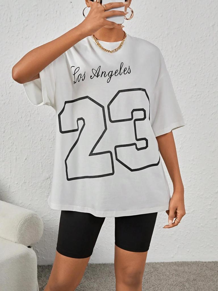 Los Angeles 23 Cotton Print Tee Shirt Original Loose Comfortabletshirt Individual Casual Soft Tee Top Aesthetic Fashion T-Shirt