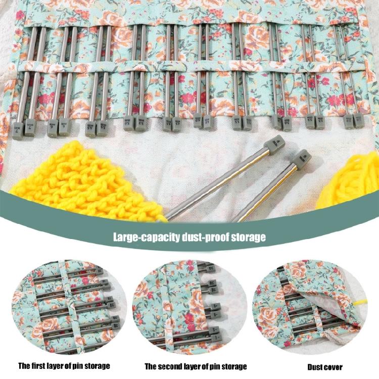 22Pcs Stainless Steel Single Pointed Knitting Needle 25.0cm Long Straight Single Pointed Knitting Needle with Bag