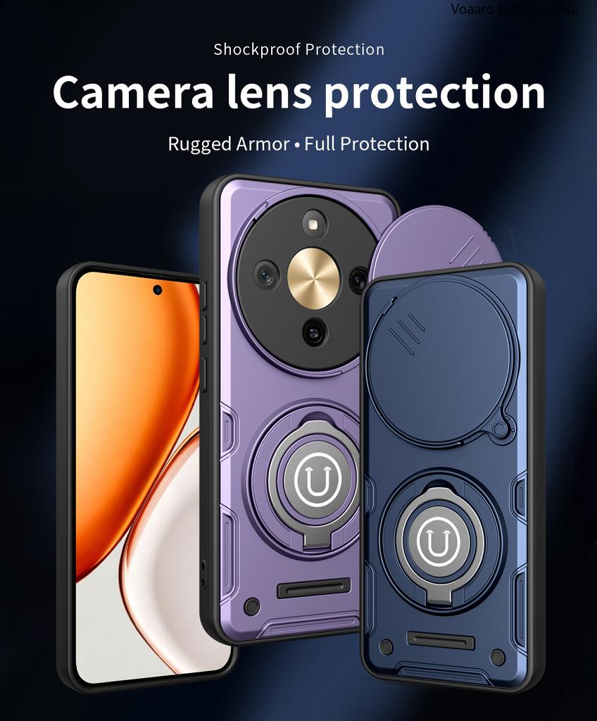 Slide Lens Camera Protection Funda for Honor X9D 5G Case Magnetic Rotate Ring Kickstand Cover for Honor X70 5G Armor Case