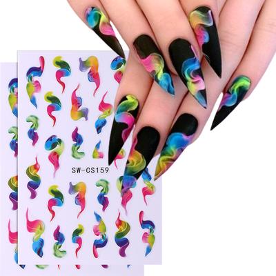 1Pcs Ink Blooming 3D Nail Stickers Gradient Abstract Geometric Wave Line Stripe Nail Art Sliders Decal Manicure Decor