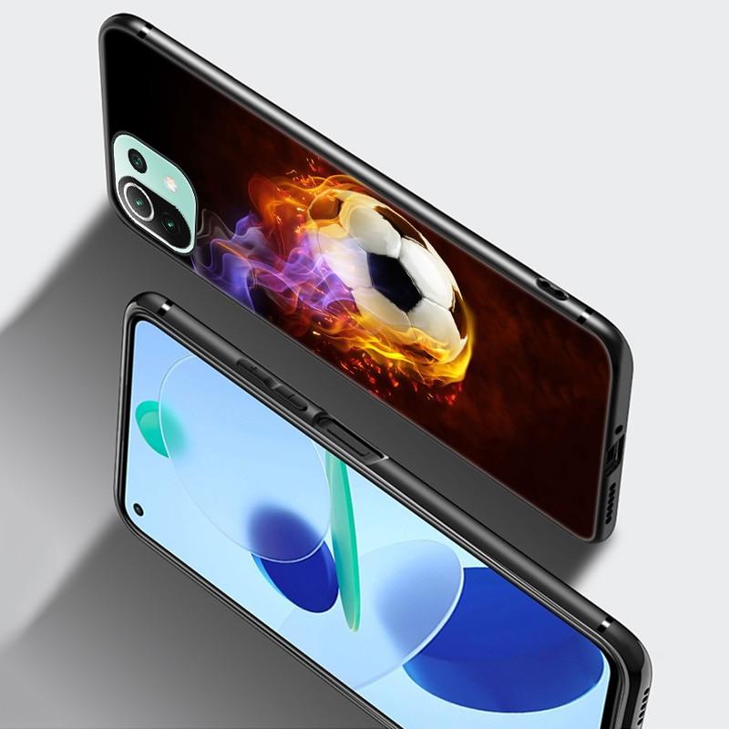 Fire Football Soccer Ball Case For Xiaomi Mi 11 Lite NE 11i 10T 11T Pro A2 A3 Lite POCO F3 M3 M4 C31 X3 Pro NFC GT Black Cover