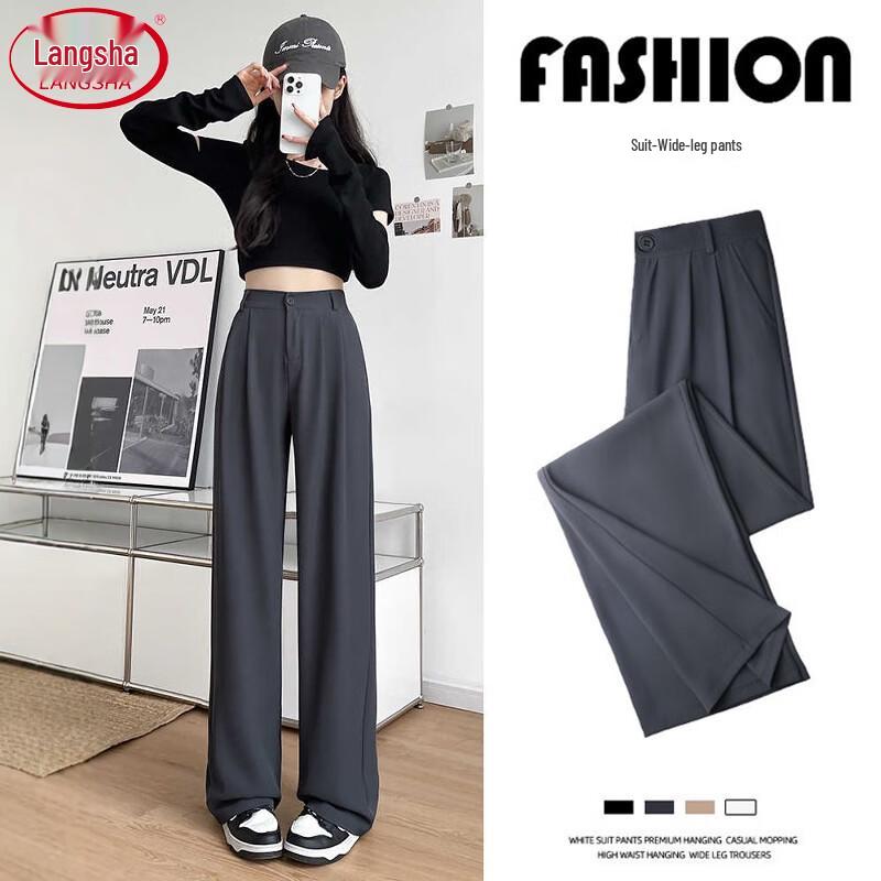 Langsha Women's High-Waist Drapey Wide-Leg Suit Pants