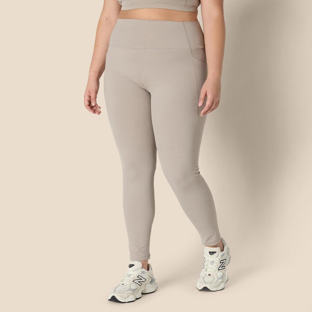 Amazon Essentials Taupe Long Length with High Super Perfect for and the Size L Women's Leggings, Pockets, Waist, Moisture-Wicking Fabric, Breathable,