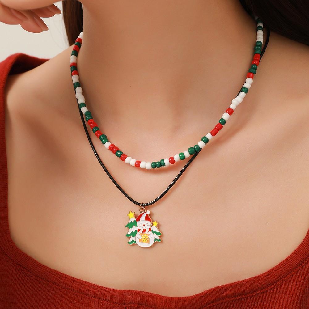 Snowflake Christmas Tree Santa Claus Pendant Chokers Women's Christmas Colorful Beads Necklace Collarbone Chain Xmas Gifts