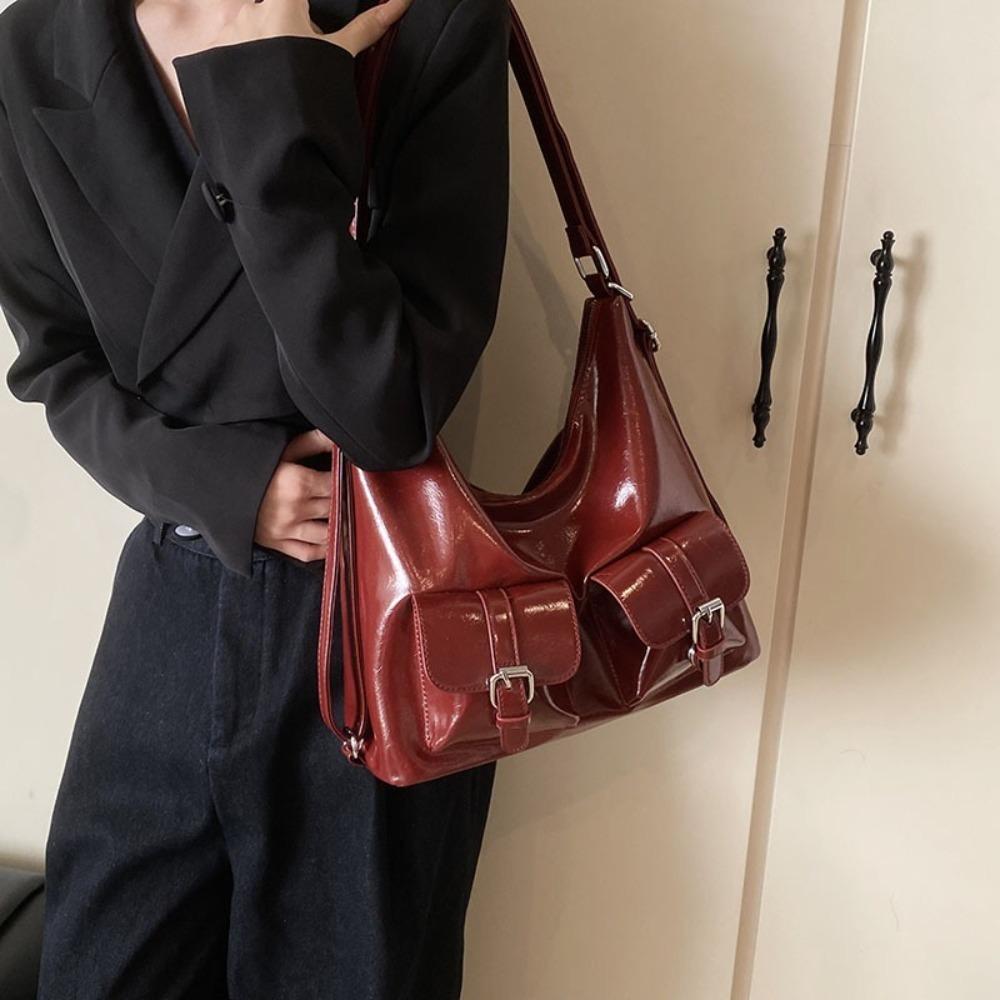 Solid Color Multiple Pockets Backpacks Y2K Style Women's Backpack PU Leather Crosbody Bag Outdoor