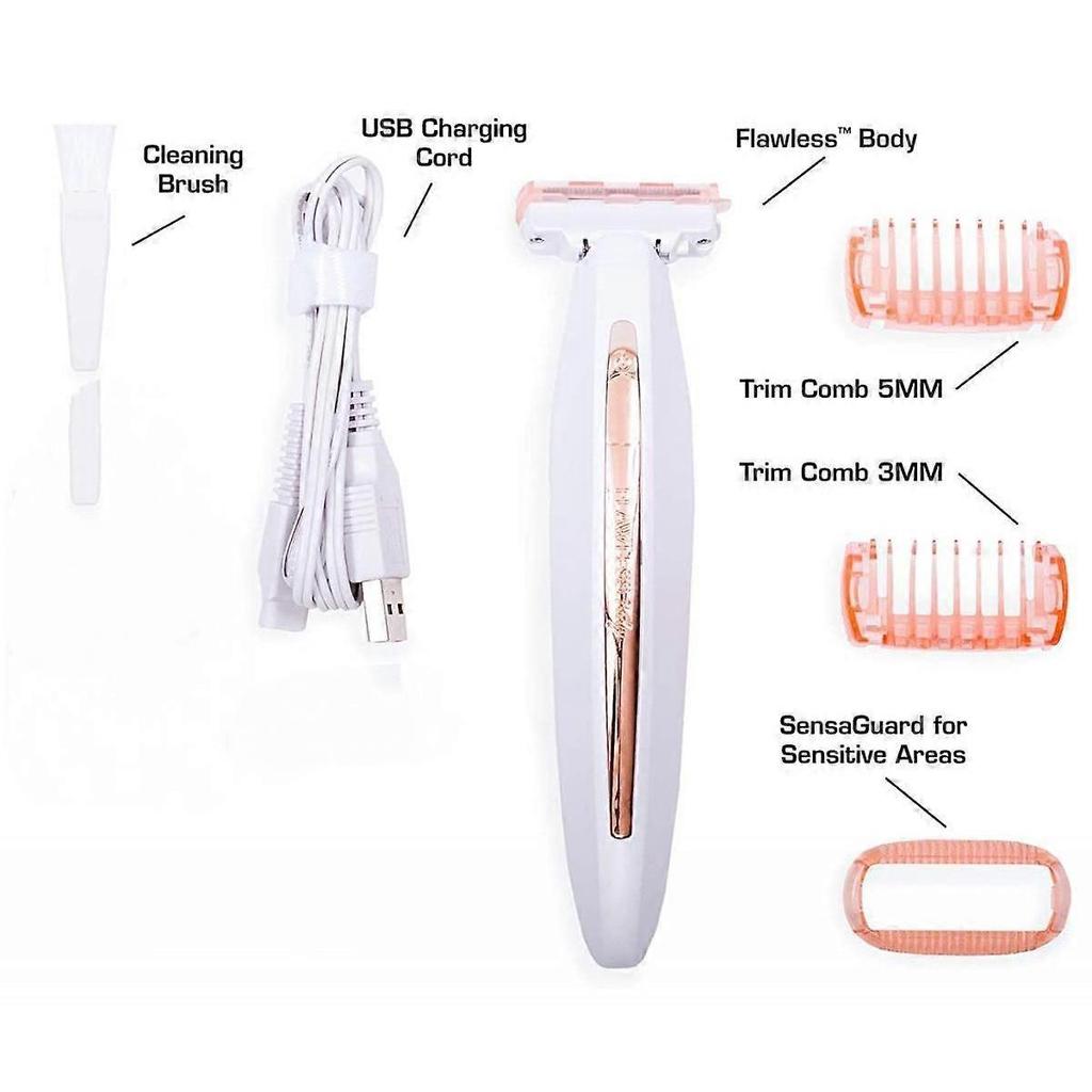 Flawless Body Rechargeable Ladies Shaver and Trimmer, White/Rose Gold