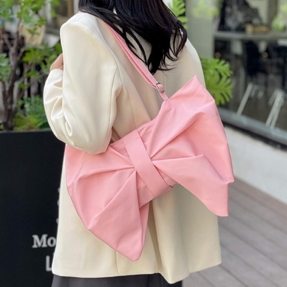 Elegant Large Capacity Bowknot Tote Fashion Zipper Handbag Pleated Bow Crossbody Bags Office Use