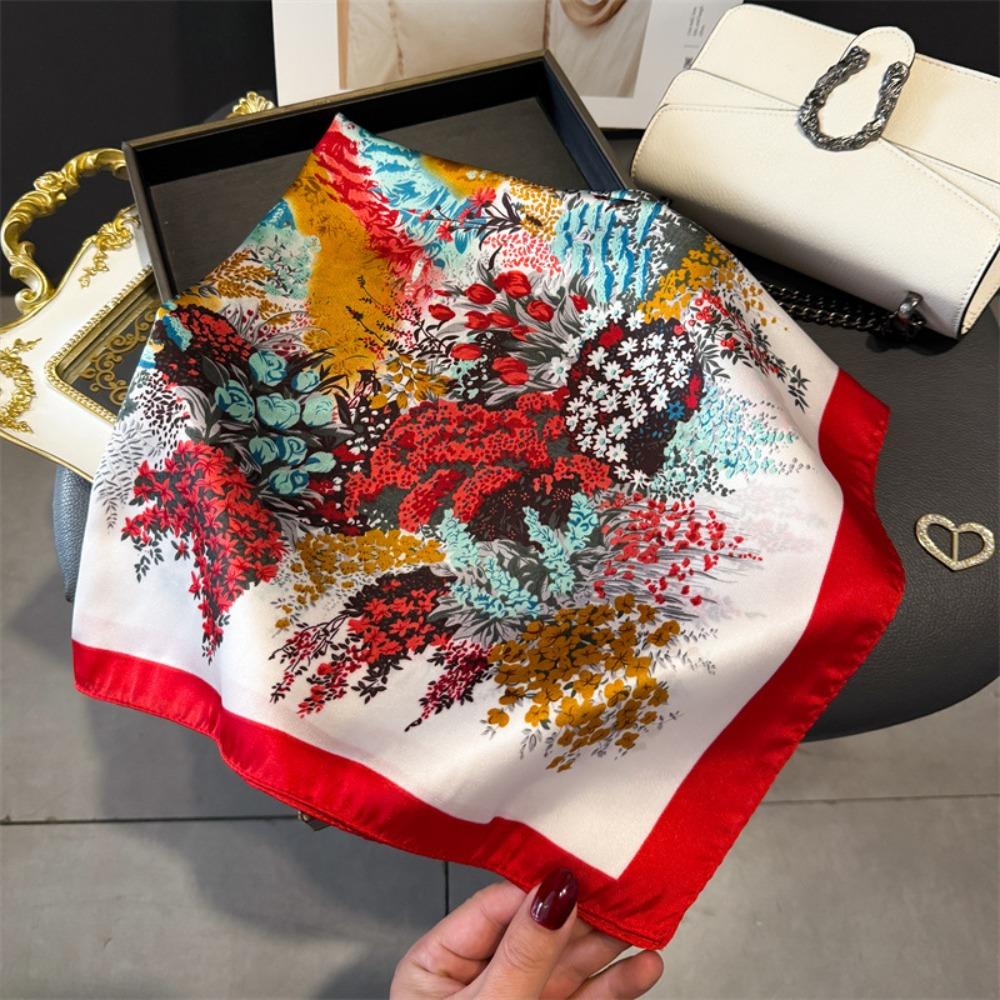 

Fashion Print Satin Square Scarf Imitation Silk 70cm Hijab Neckerchief Headband