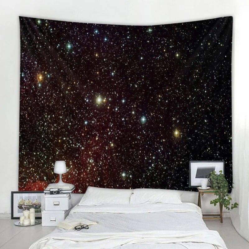 Starry Forest Tapestry Moonlight Night Psychedelic Bohemian Decoration Wall Hanging Home Room Art Background Decoration