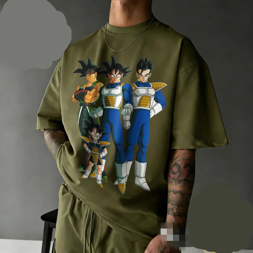 New Arrival Dragon Ball Oversized Retro Anime T-shirt | Saiyan Family Retro Graphic Print 100% Cotton Casual Tee for Family