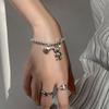 Korean S925 Silver Bear Bracelet: Retro Fashion Heart Bangle with Round Beads and Square Accents