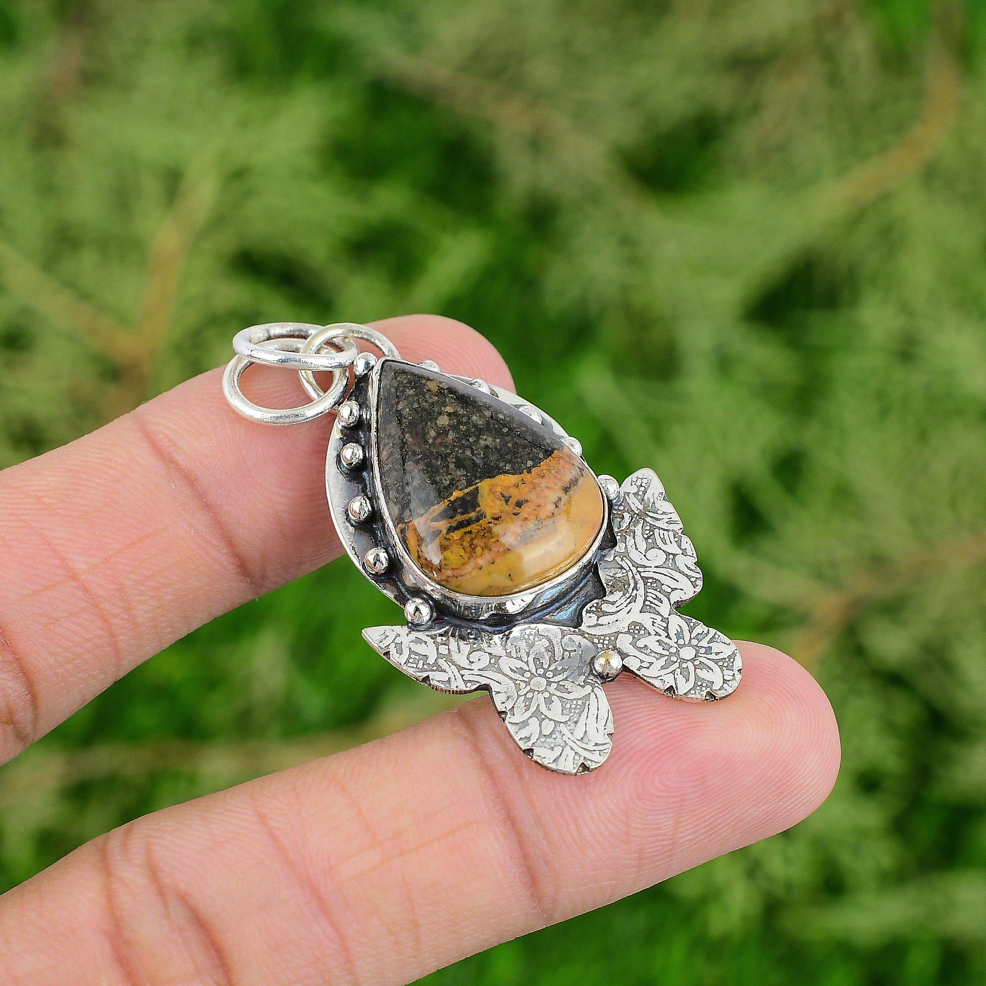 

Daughters Day Sale Bauxite Gemstone Engagement Boho Pendant 925 Sterling Silver