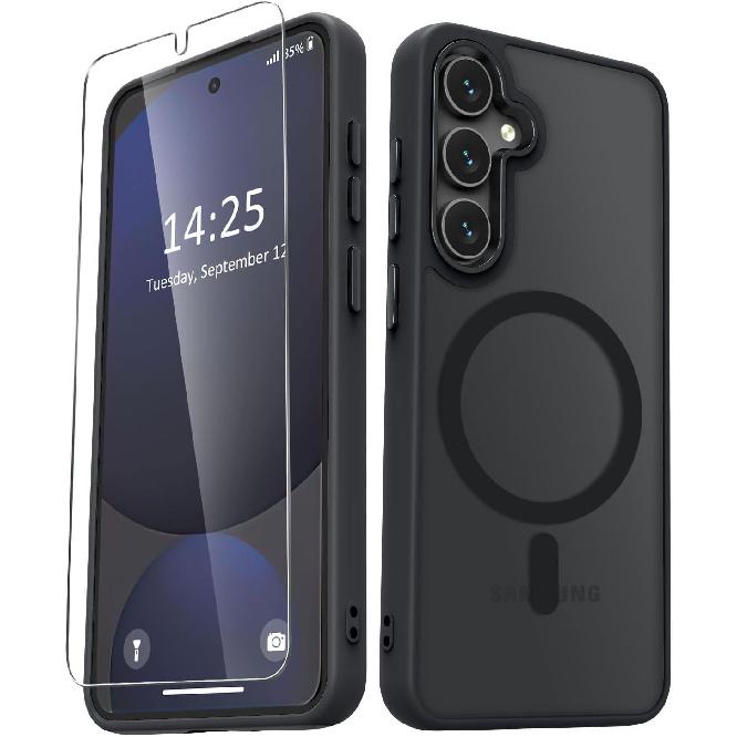for Samsung Galaxy S24 FE Case, Matte Magnetic Phone Case with 1 Screen Protector, Support for Magsafe, Translucent Frosted Slim Shockproof