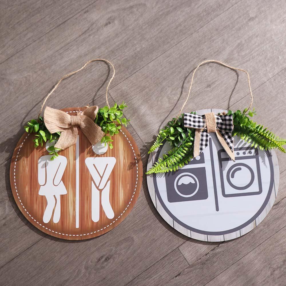 Rundes Holz-Toilettenschild Rustikaler Stil Wandhängeschilder Einfach zu installieren Badezimmerschild Duschraum