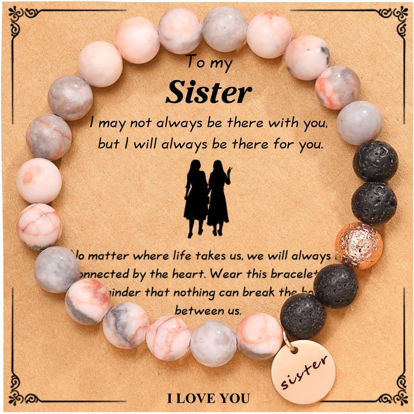 

Браслет из гравированного лавового камня и металлических бусин - Идеальный подарок для матери и дочери на День матери