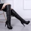 Fashion Women Over The Knee Boots High Heels Patent Leather Solid Pointed Toe Stiletto Lace UP Sapatos Femininos Botas Para Mujer Size40